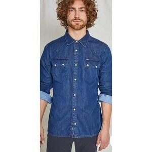 Kuyichi Men's Dark Wash Denim Western Shirt Organic Cotton Snap Button sz large